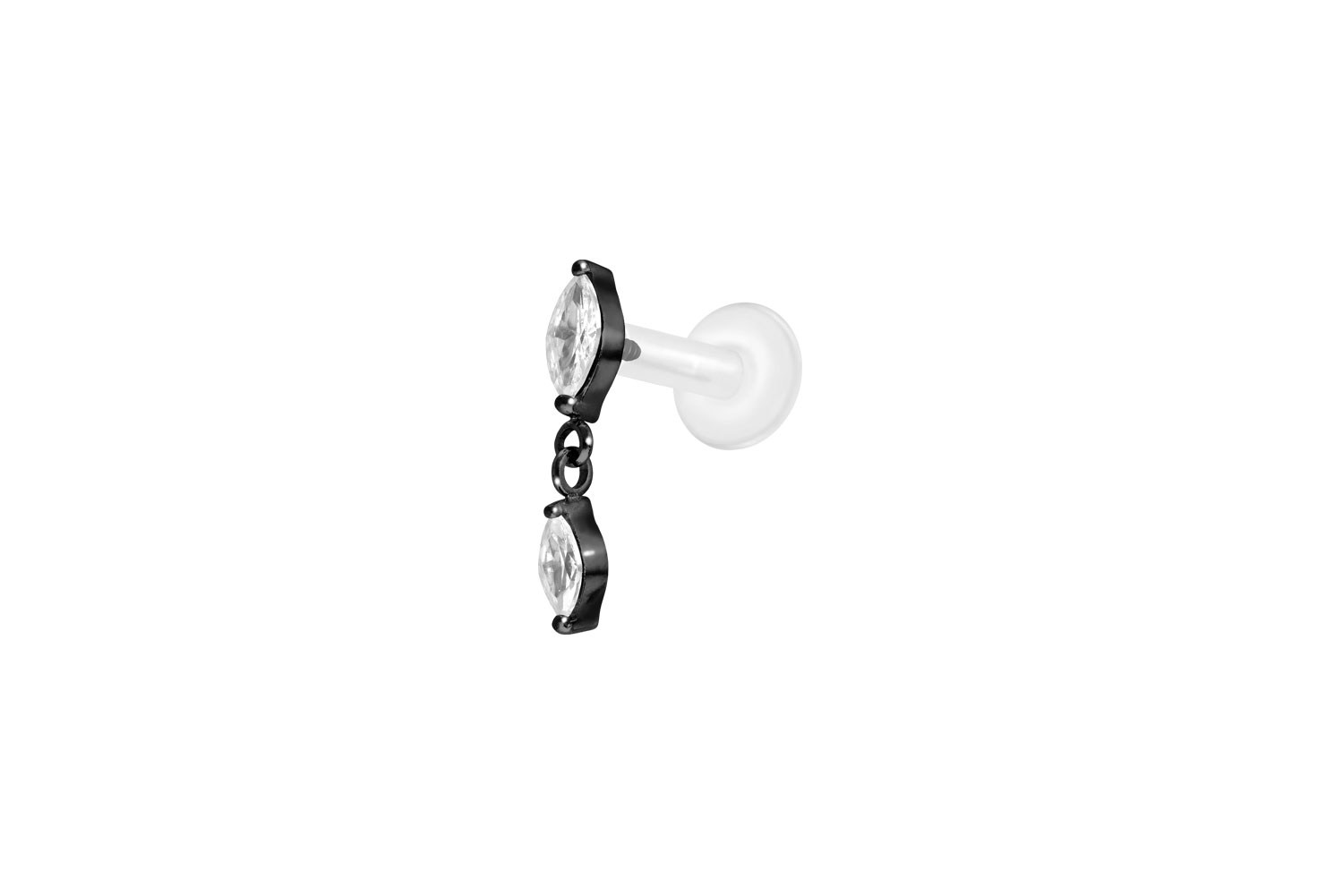 PTFE Labret Piercing mit Innengewinde + Titan-Aufsatz 2 KRISTALLTROPFEN